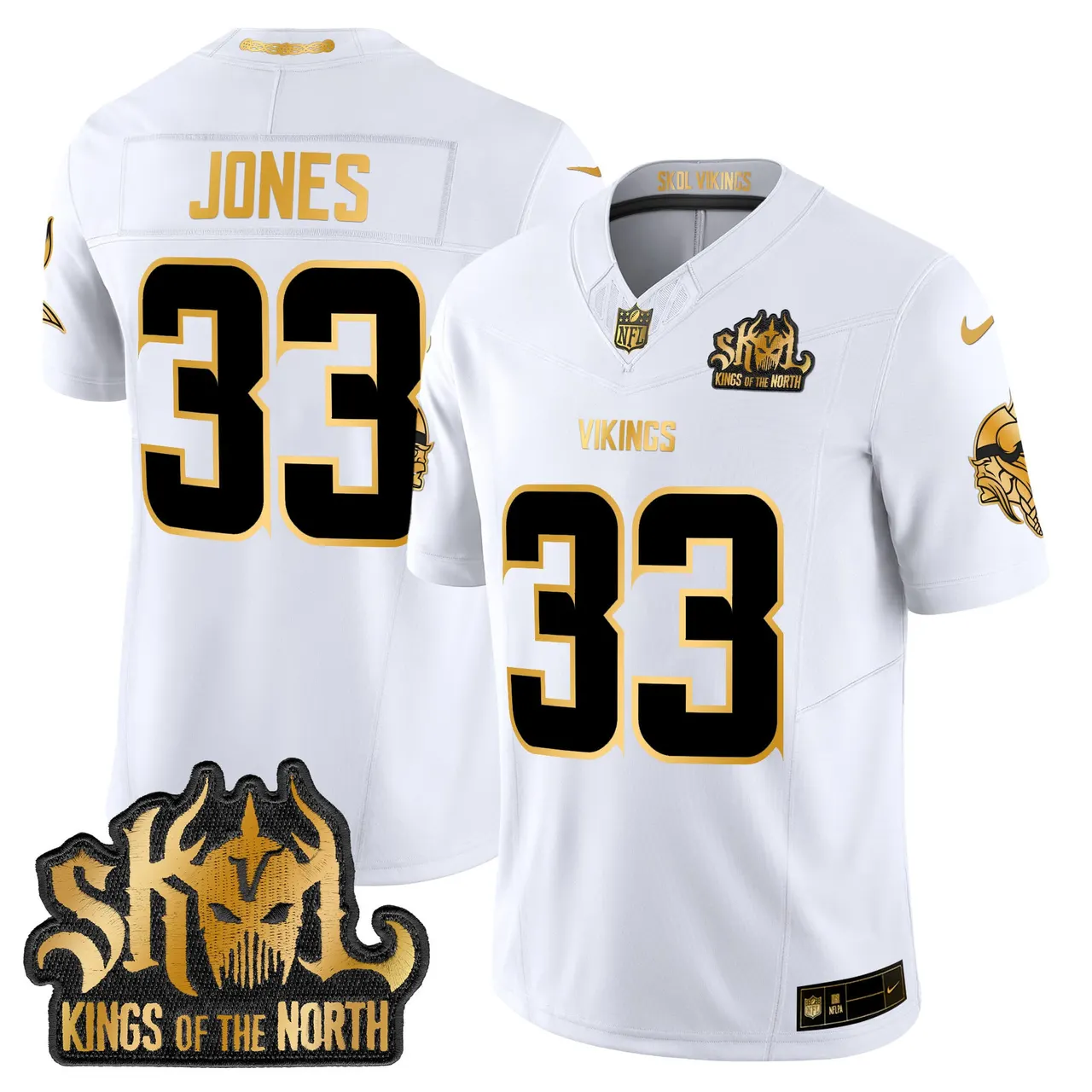Justin Jefferson Minnesota Vikings Nike 2024 Winter Warrior Skol Patch Gold Vapor Limited Stitched Jersey - White - Image 4