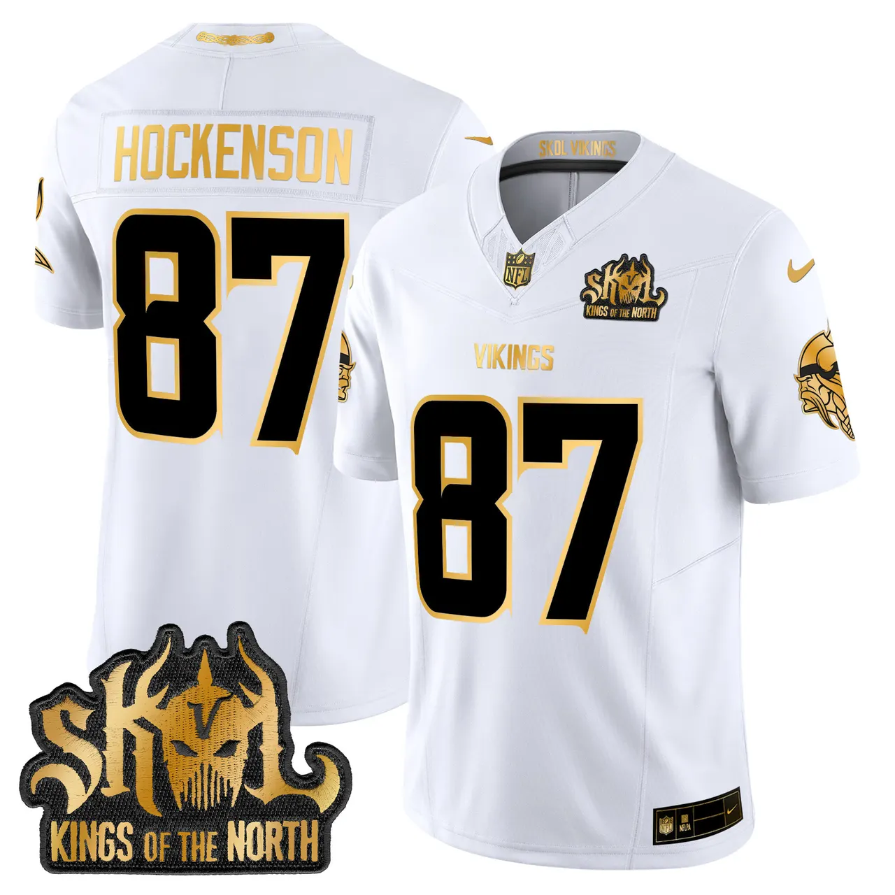 Justin Jefferson Minnesota Vikings Nike 2024 Winter Warrior Skol Patch Gold Vapor Limited Stitched Jersey - White - Image 7