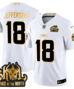 Justin Jefferson Minnesota Vikings Nike 2024 Winter Warrior Skol Patch Gold Vapor Limited Stitched Jersey - White