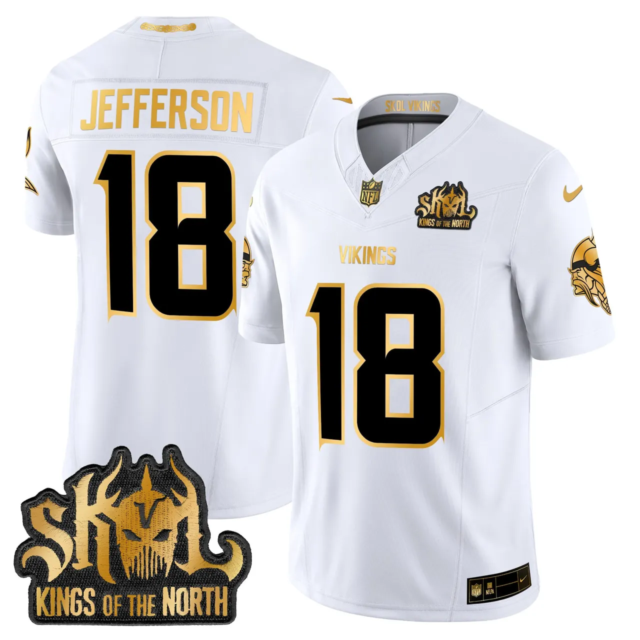 Justin Jefferson Minnesota Vikings Nike 2024 Winter Warrior Skol Patch Gold Vapor Limited Stitched Jersey - White