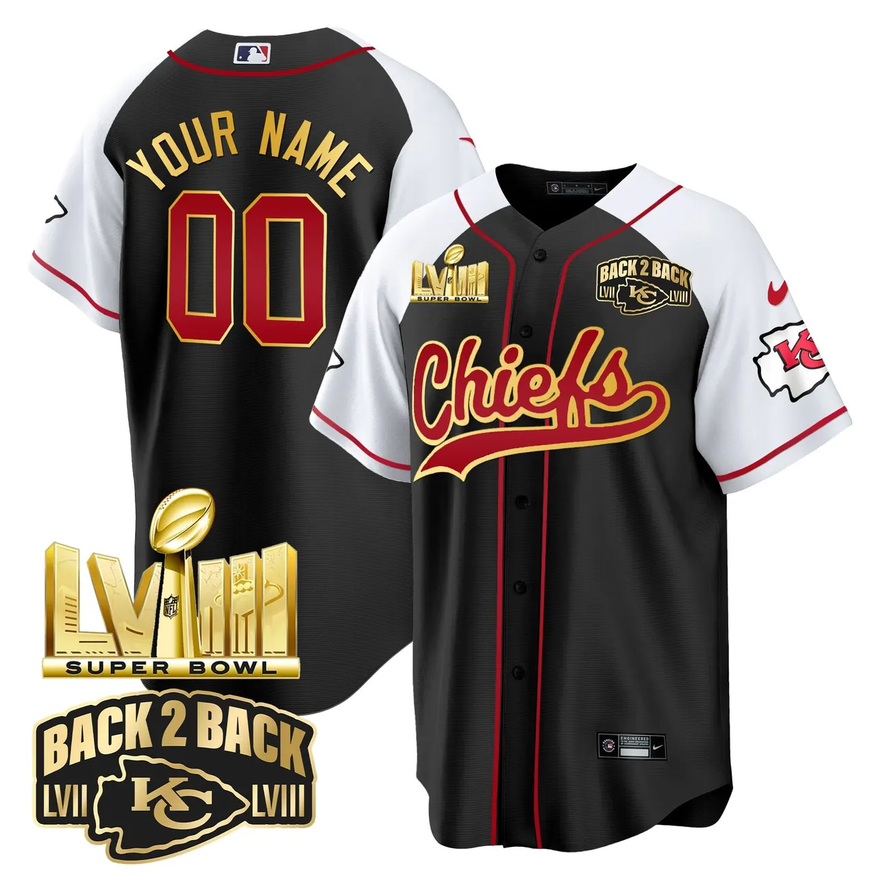 Kansas City Chiefs Nike Super Bowl LVIII Back 2 Back Gold Patch Custom Stitched Jersey - Red - Image 4