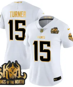 Justin Jefferson Minnesota Vikings Nike Women's 2024 Winter Warrior Skol Patch Gold Vapor Limited Stitched Jersey - White - Image 3