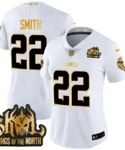 Justin Jefferson Minnesota Vikings Nike Women's 2024 Winter Warrior Skol Patch Gold Vapor Limited Stitched Jersey - White - Image 6