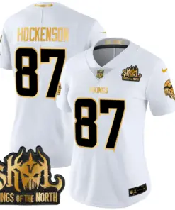 Justin Jefferson Minnesota Vikings Nike Women's 2024 Winter Warrior Skol Patch Gold Vapor Limited Stitched Jersey - White - Image 7