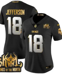 Justin Jefferson Minnesota Vikings Nike Women's 2024 Winter Warrior Skol Patch Gold Vapor Limited Stitched Jersey - White - Image 17