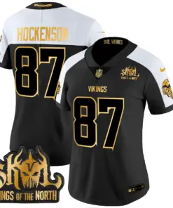 Justin Jefferson Minnesota Vikings Nike Women's 2024 Winter Warrior Skol Patch Gold Vapor Limited Stitched Jersey - White - Image 31