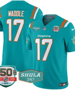Alternative view of Tua Tagovailoa Miami Dolphins Nike 50th & Don Shula 347 Memorial Patch Vapor Limited Stitched Jersey - Aqua