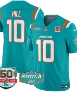 Tua Tagovailoa Miami Dolphins Nike 50th & Don Shula 347 Memorial Patch Vapor Limited Stitched Jersey - Aqua - Image 3