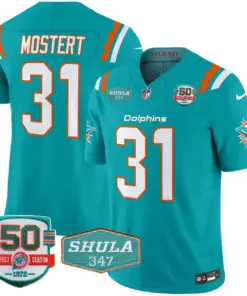 Tua Tagovailoa Miami Dolphins Nike 50th & Don Shula 347 Memorial Patch Vapor Limited Stitched Jersey - Aqua - Image 4