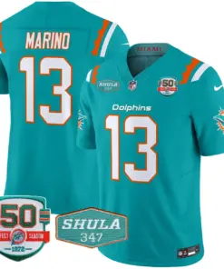 Tua Tagovailoa Miami Dolphins Nike 50th & Don Shula 347 Memorial Patch Vapor Limited Stitched Jersey - Aqua - Image 5
