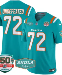 Tua Tagovailoa Miami Dolphins Nike 50th & Don Shula 347 Memorial Patch Vapor Limited Stitched Jersey - Aqua - Image 8