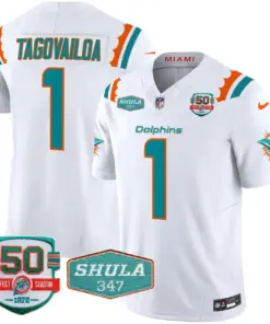 Tua Tagovailoa Miami Dolphins Nike 50th & Don Shula 347 Memorial Patch Vapor Limited Stitched Jersey - Aqua - Image 9