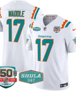 Tua Tagovailoa Miami Dolphins Nike 50th & Don Shula 347 Memorial Patch Vapor Limited Stitched Jersey - Aqua - Image 10