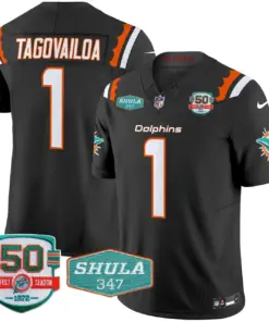 Tua Tagovailoa Miami Dolphins Nike 50th & Don Shula 347 Memorial Patch Vapor Limited Stitched Jersey - Aqua - Image 17