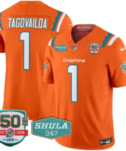 Tua Tagovailoa Miami Dolphins Nike 50th & Don Shula 347 Memorial Patch Vapor Limited Stitched Jersey - Aqua - Image 25