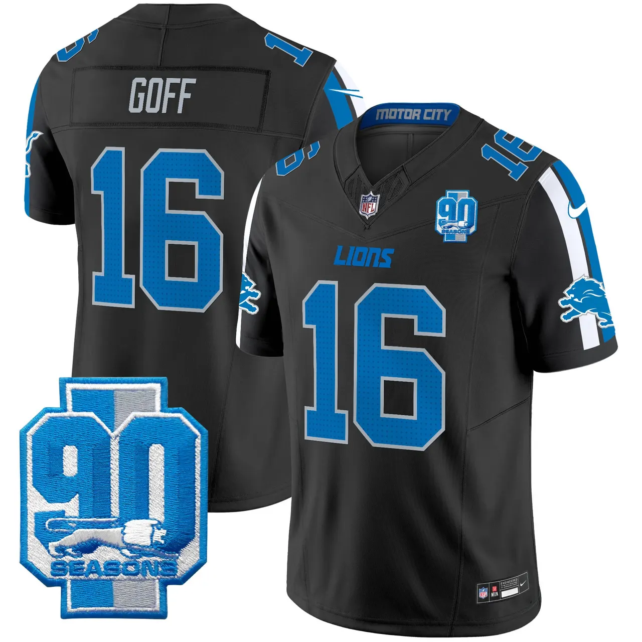 Detroit Lions Nike 90th Year Patch Vapor Limited Stitched Jersey - Anthracite - Image 2