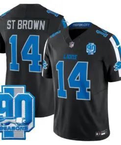 Detroit Lions Nike 90th Year Patch Vapor Limited Stitched Jersey - Anthracite - Image 3