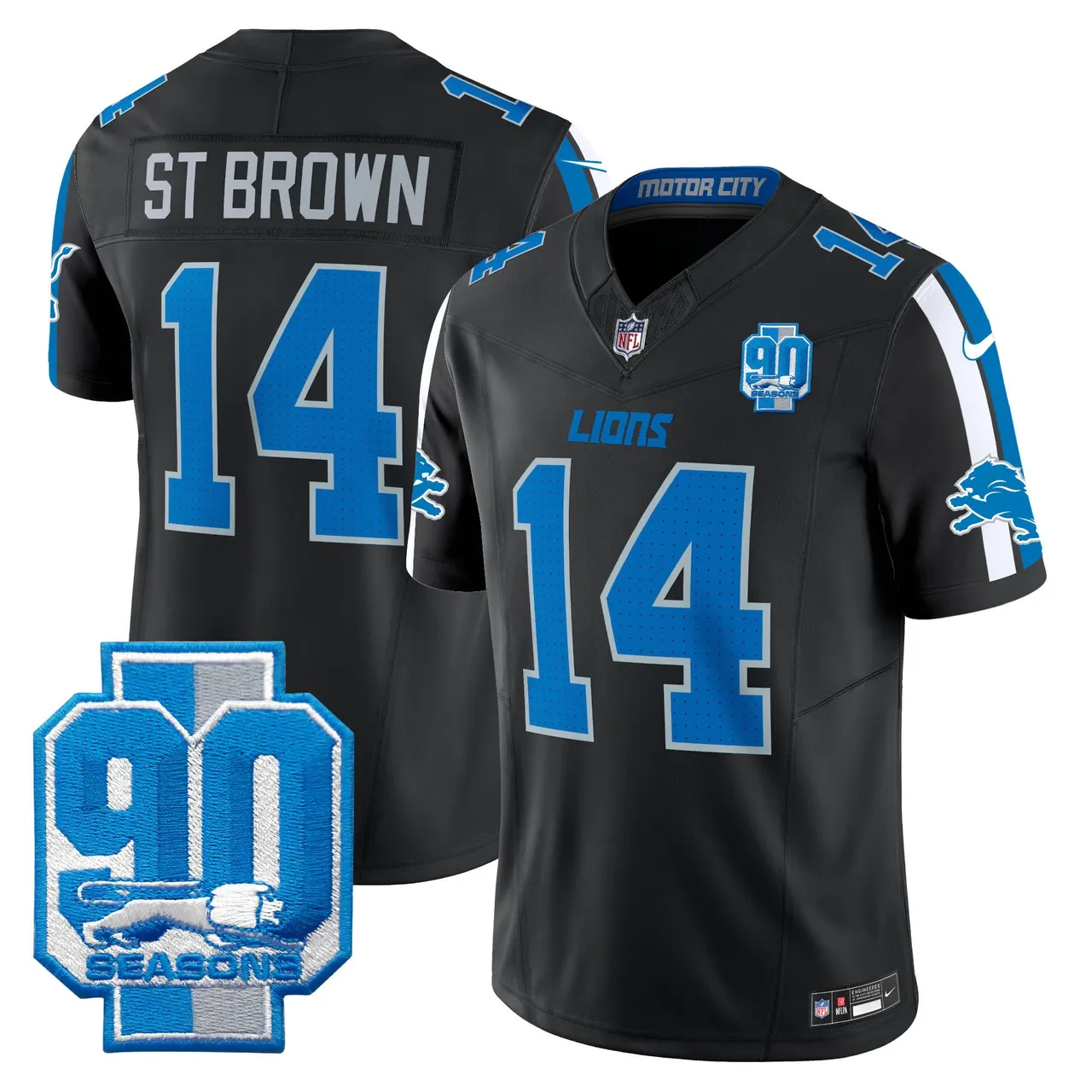 Detroit Lions Nike 90th Year Patch Vapor Limited Stitched Jersey - Anthracite - Image 3