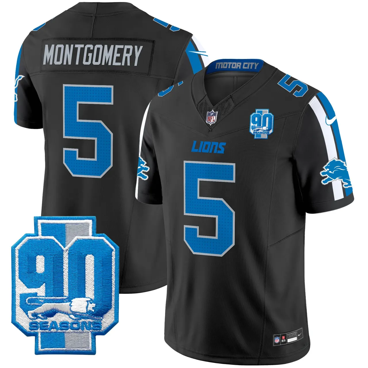 Detroit Lions Nike 90th Year Patch Vapor Limited Stitched Jersey - Anthracite - Image 4