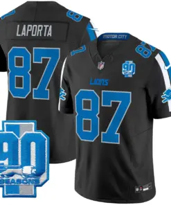 Detroit Lions Nike 90th Year Patch Vapor Limited Stitched Jersey - Anthracite - Image 6