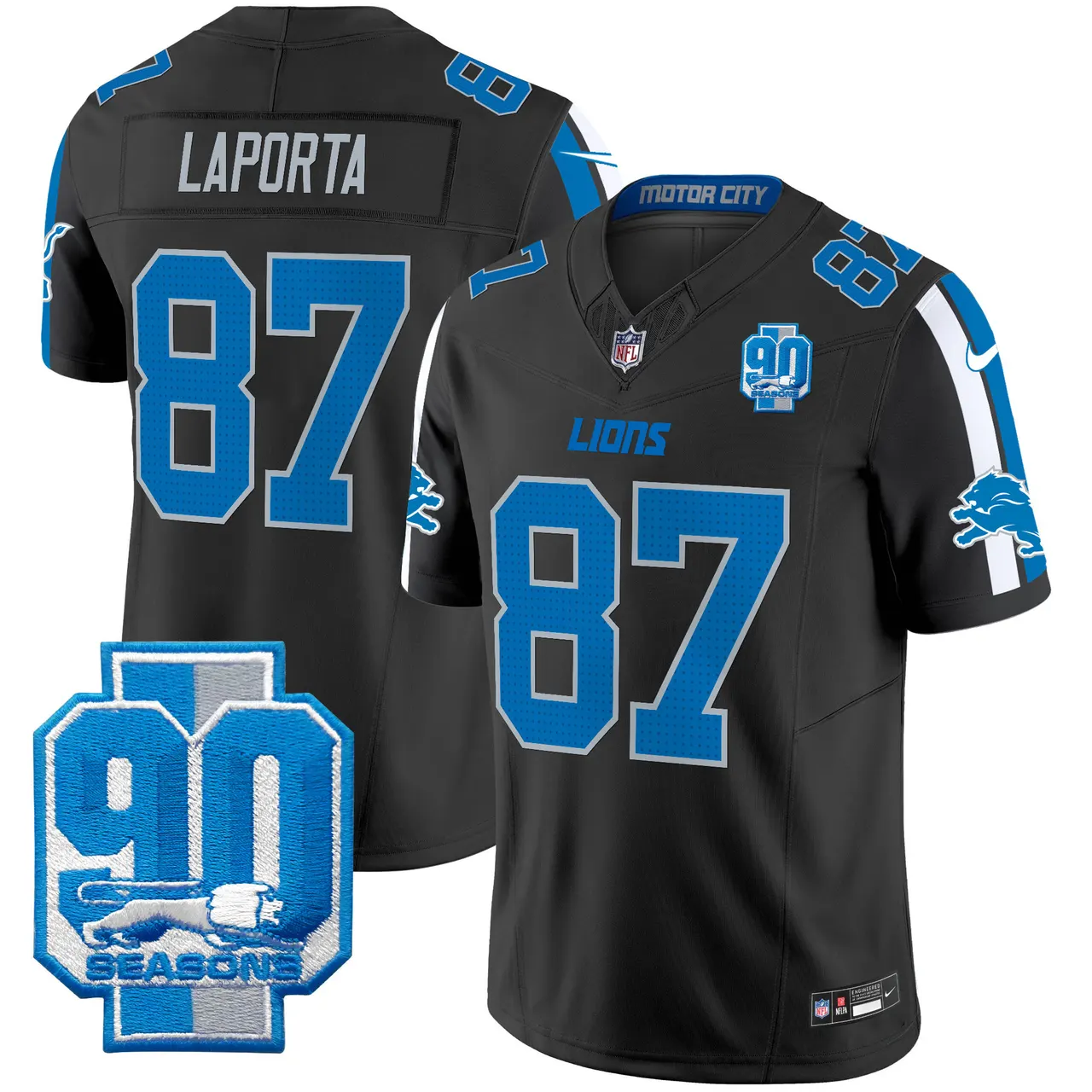 Detroit Lions Nike 90th Year Patch Vapor Limited Stitched Jersey - Anthracite - Image 6