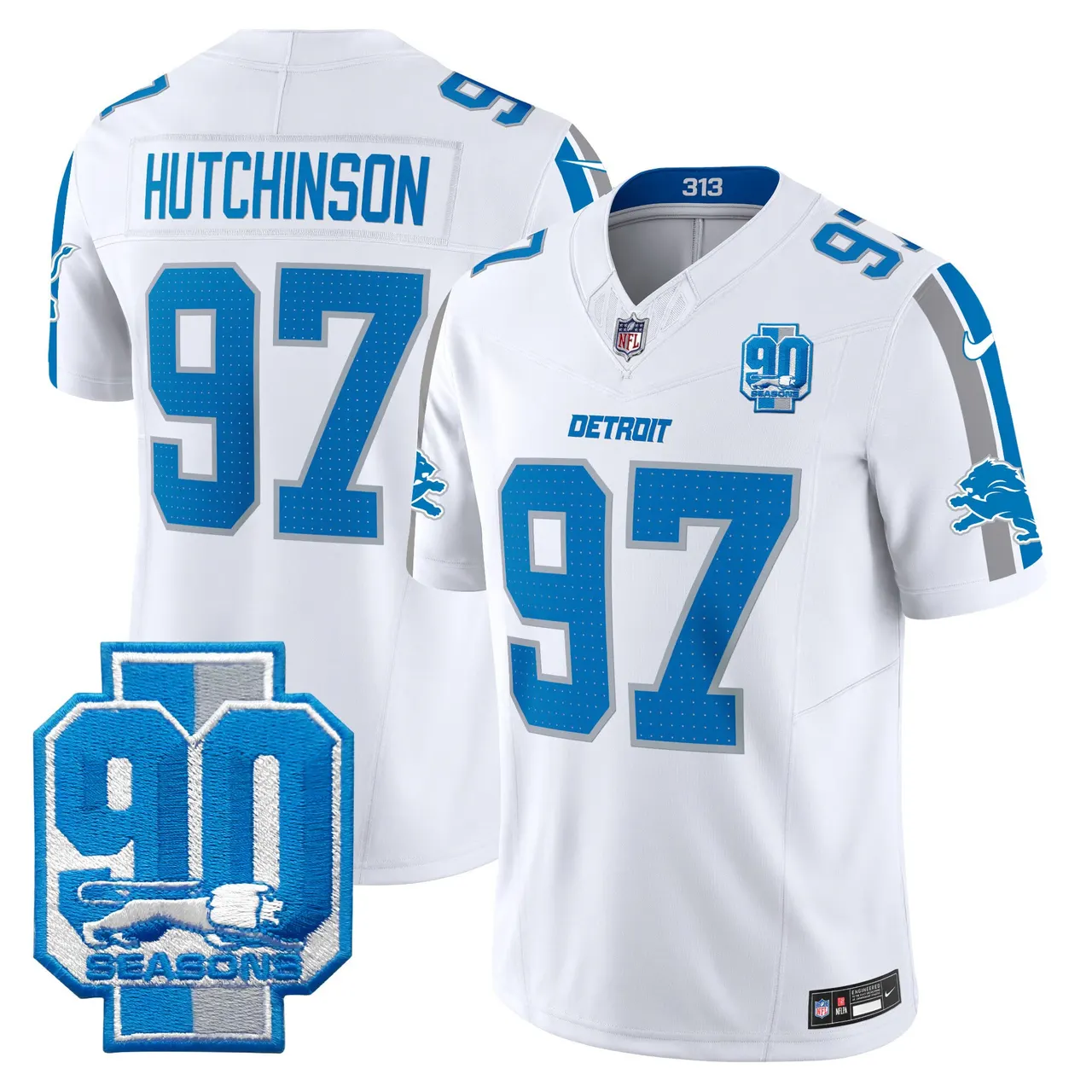 Detroit Lions Nike 90th Year Patch Vapor Limited Stitched Jersey - Anthracite - Image 8