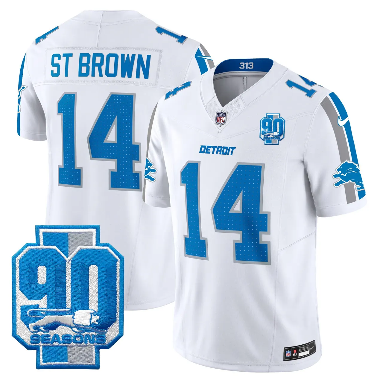 Detroit Lions Nike 90th Year Patch Vapor Limited Stitched Jersey - Anthracite - Image 10