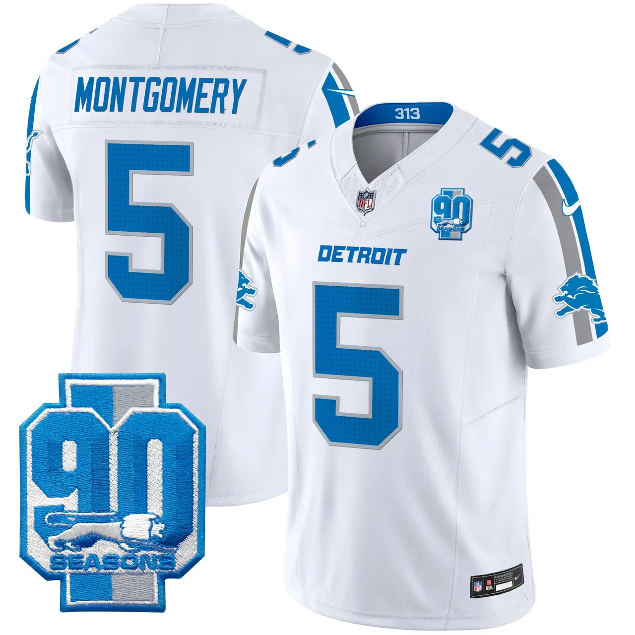 Detroit Lions Nike 90th Year Patch Vapor Limited Stitched Jersey - Anthracite - Image 11