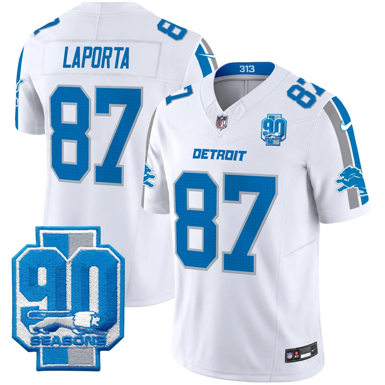 Detroit Lions Nike 90th Year Patch Vapor Limited Stitched Jersey - Anthracite - Image 13