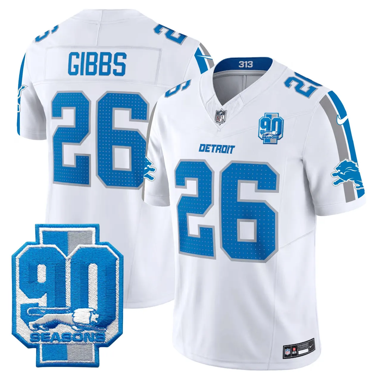 Detroit Lions Nike 90th Year Patch Vapor Limited Stitched Jersey - Anthracite - Image 14