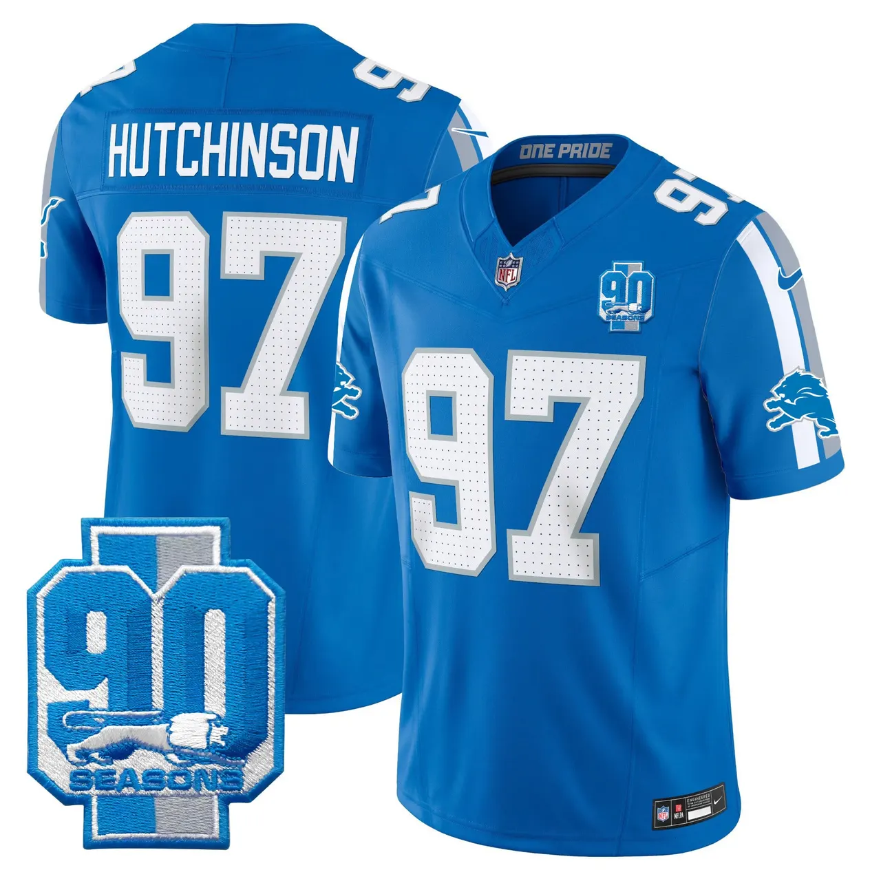 Detroit Lions Nike 90th Year Patch Vapor Limited Stitched Jersey - Anthracite - Image 15