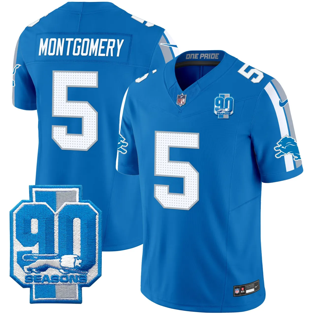 Detroit Lions Nike 90th Year Patch Vapor Limited Stitched Jersey - Anthracite - Image 18