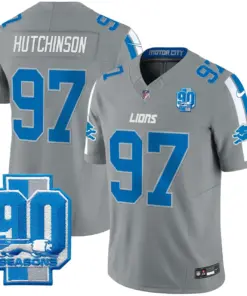 Detroit Lions Nike 90th Year Patch Vapor Limited Stitched Jersey - Anthracite - Image 22