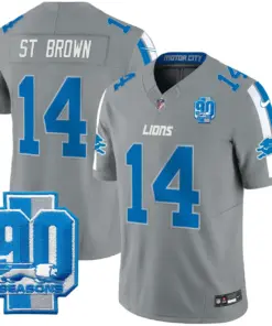 Detroit Lions Nike 90th Year Patch Vapor Limited Stitched Jersey - Anthracite - Image 24