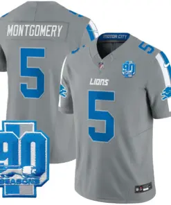 Detroit Lions Nike 90th Year Patch Vapor Limited Stitched Jersey - Anthracite - Image 25