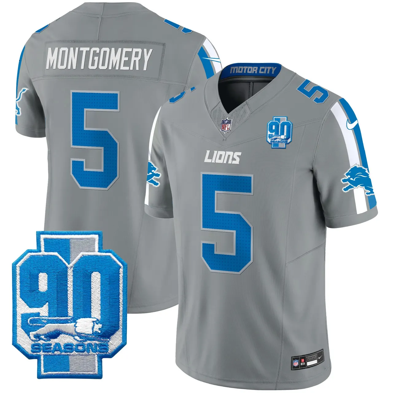 Detroit Lions Nike 90th Year Patch Vapor Limited Stitched Jersey - Anthracite - Image 25