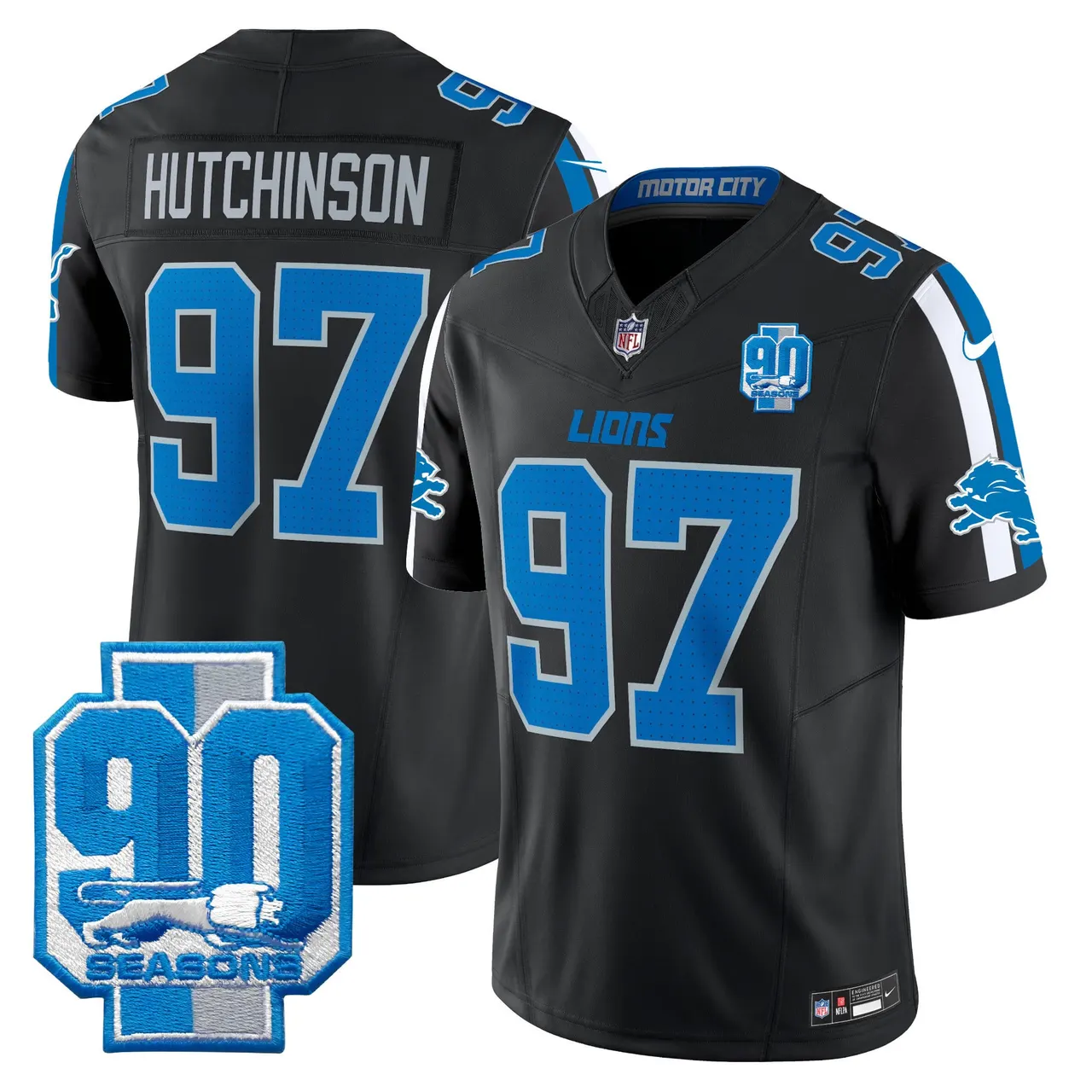 Detroit Lions Nike 90th Year Patch Vapor Limited Stitched Jersey - Anthracite