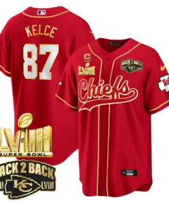 Alternative view of Kansas City Chiefs Nike Super Bowl LVIII Back 2 Back Gold Patch Stitched Jersey - Red