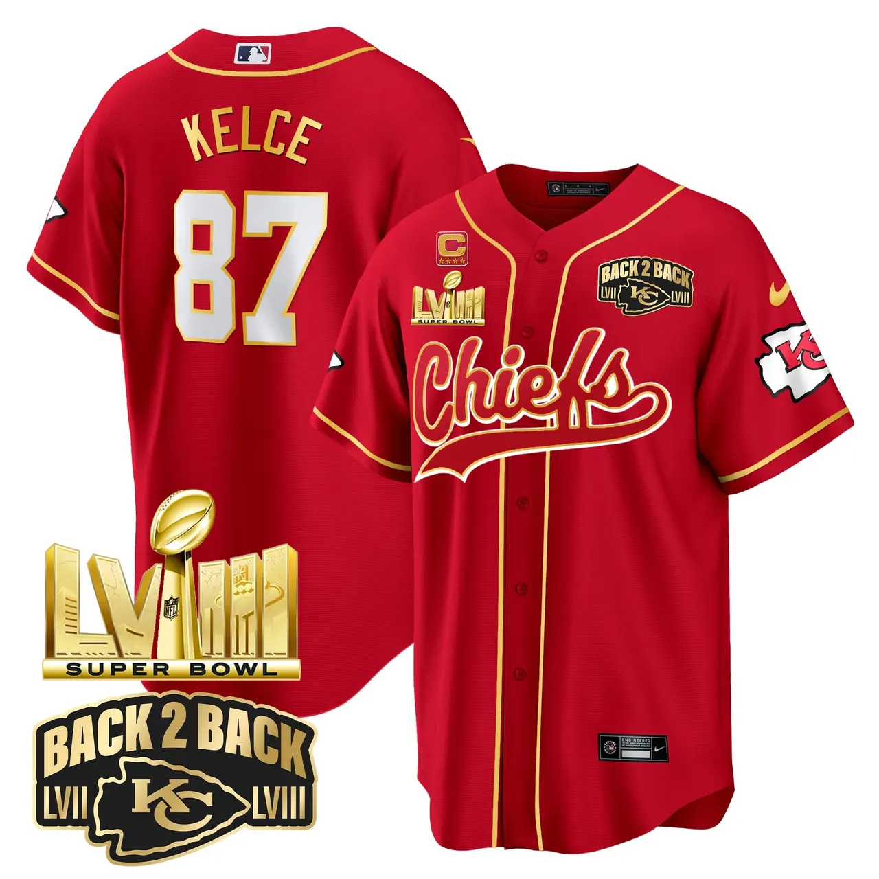 Kansas City Chiefs Nike Super Bowl LVIII Back 2 Back Gold Patch Stitched Jersey - Red - Image 2