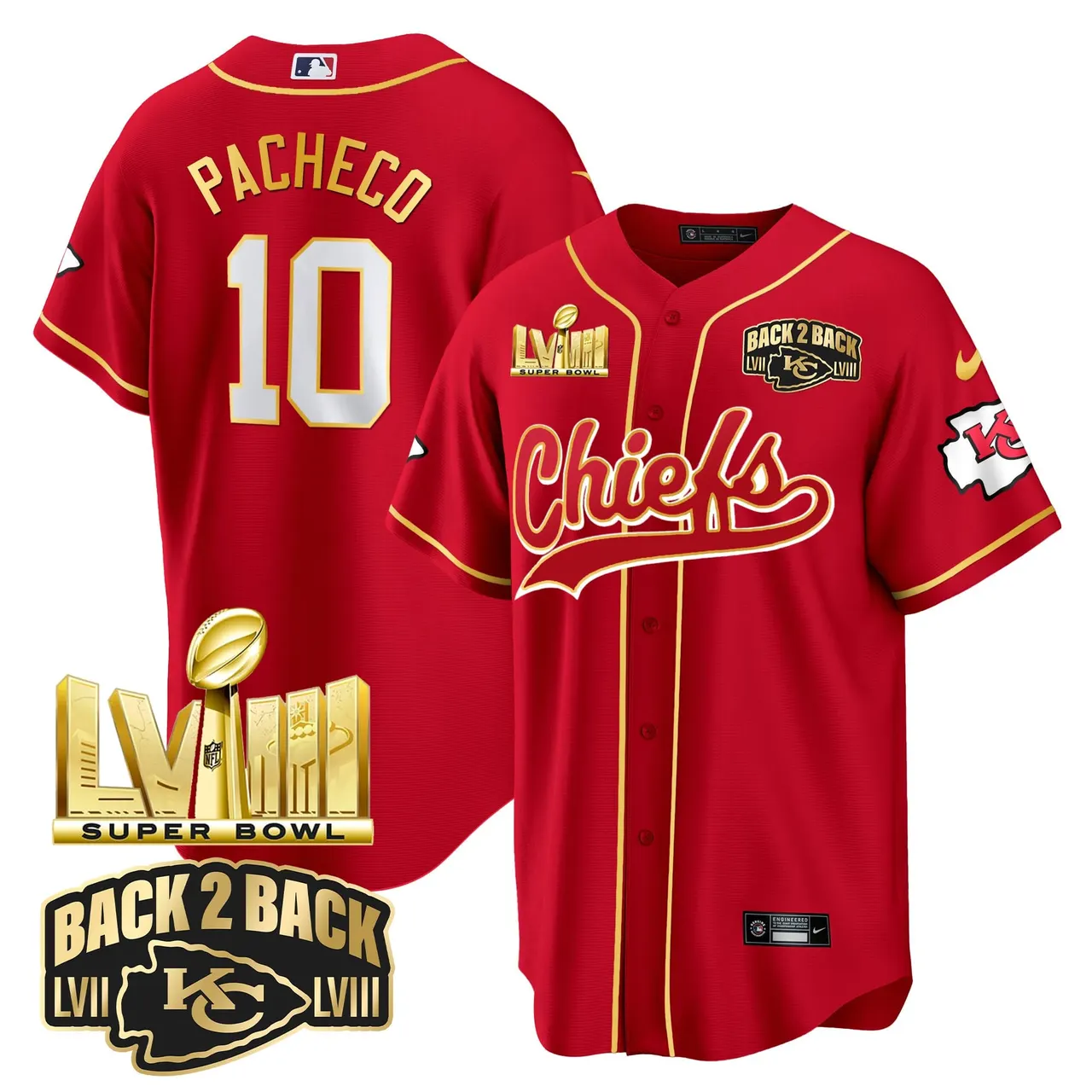 Kansas City Chiefs Nike Super Bowl LVIII Back 2 Back Gold Patch Stitched Jersey - Red - Image 4
