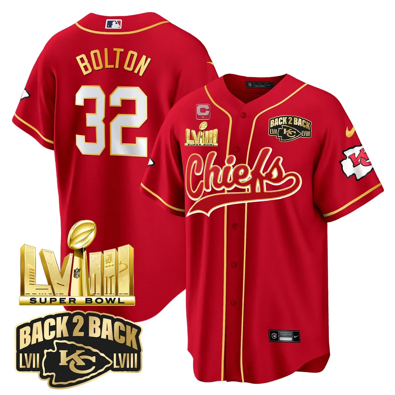 Kansas City Chiefs Nike Super Bowl LVIII Back 2 Back Gold Patch Stitched Jersey - Red - Image 6