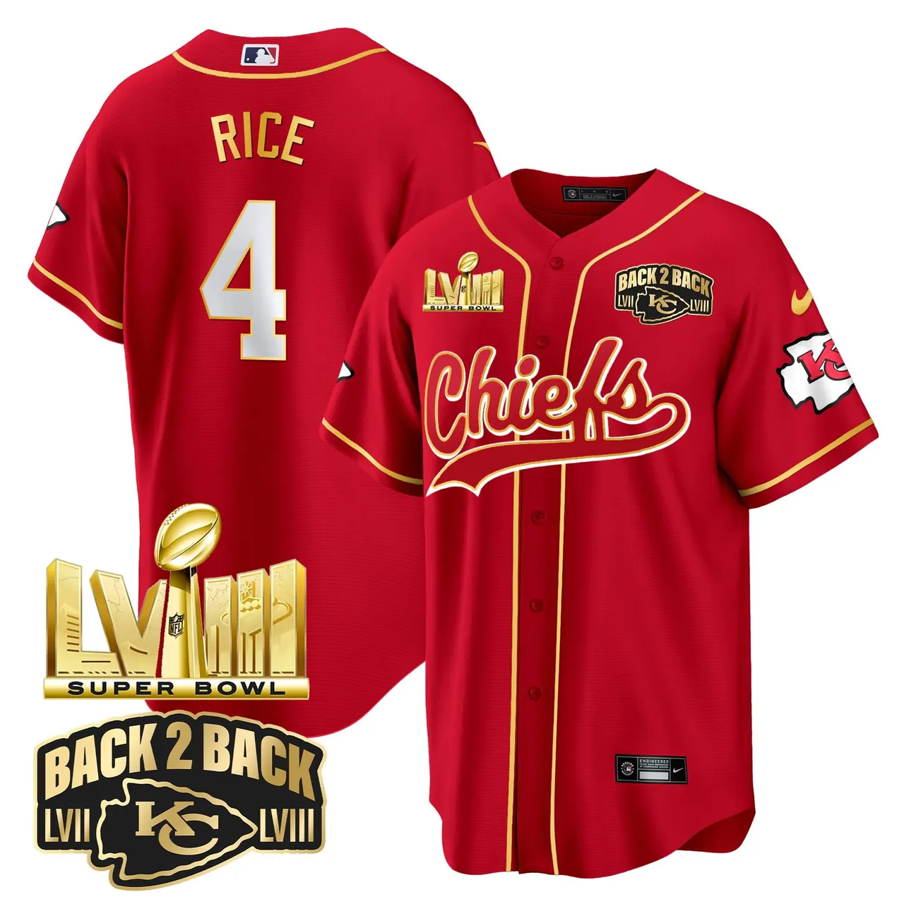 Kansas City Chiefs Nike Super Bowl LVIII Back 2 Back Gold Patch Stitched Jersey - Red - Image 7