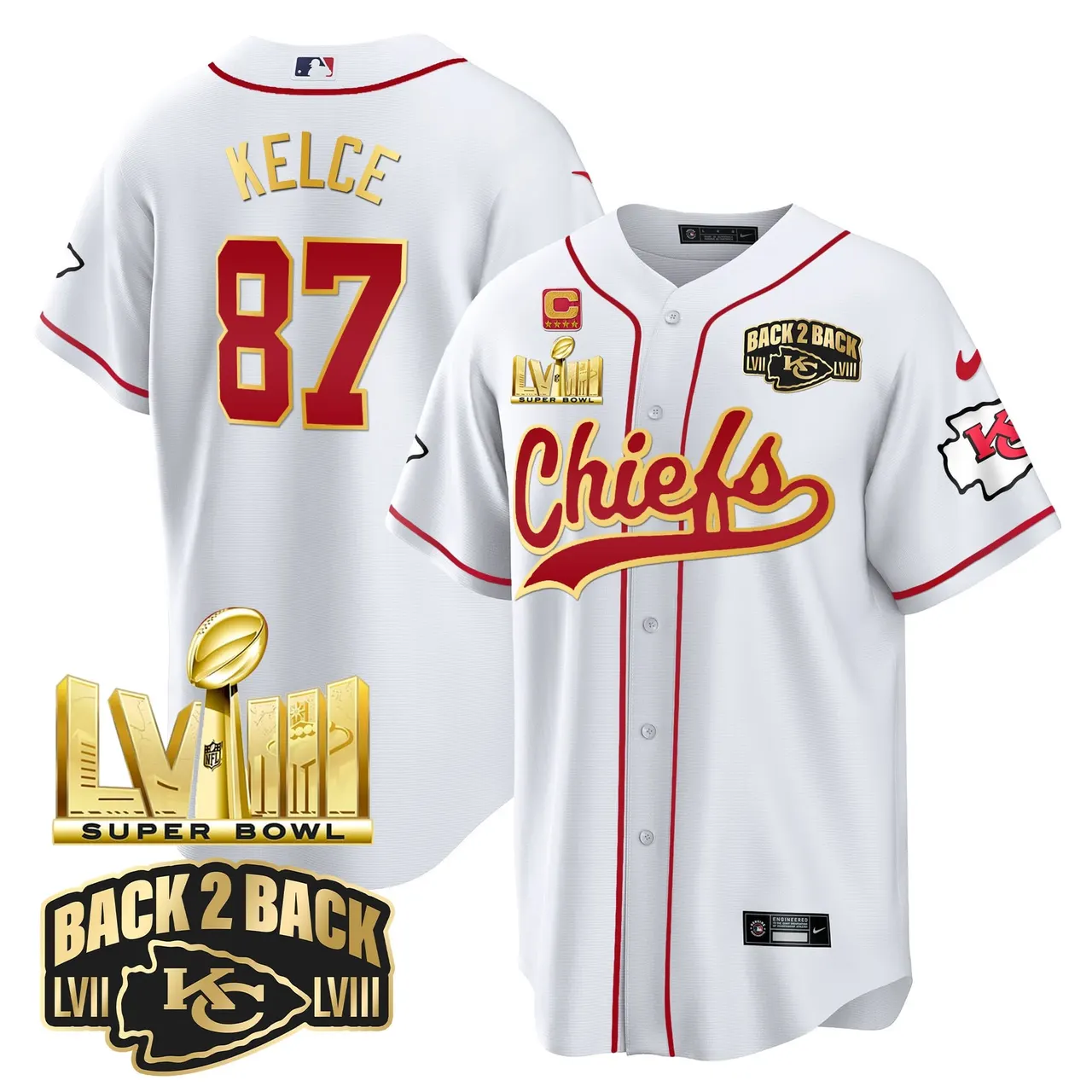 Kansas City Chiefs Nike Super Bowl LVIII Back 2 Back Gold Patch Stitched Jersey - Red - Image 9