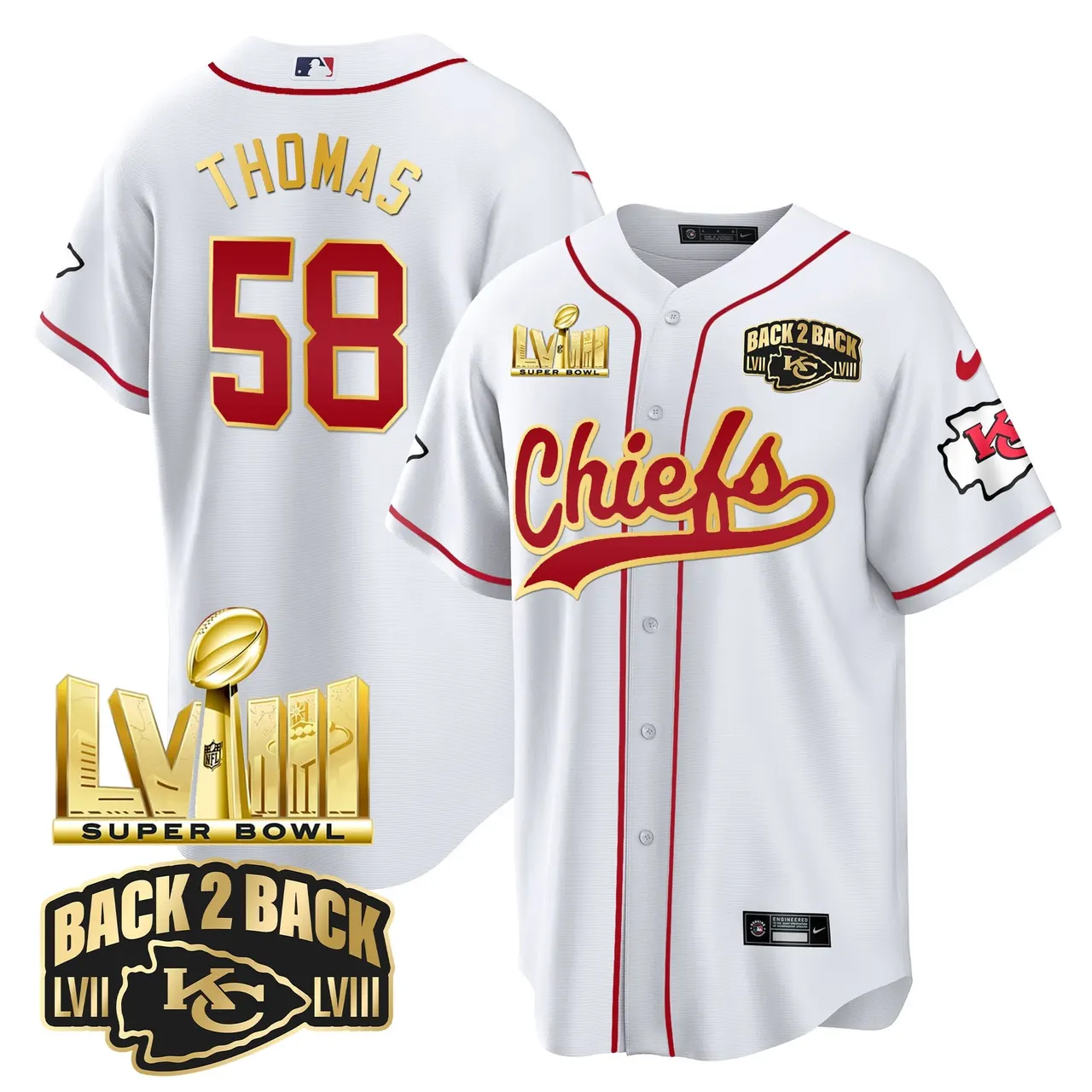 Kansas City Chiefs Nike Super Bowl LVIII Back 2 Back Gold Patch Stitched Jersey - Red - Image 10