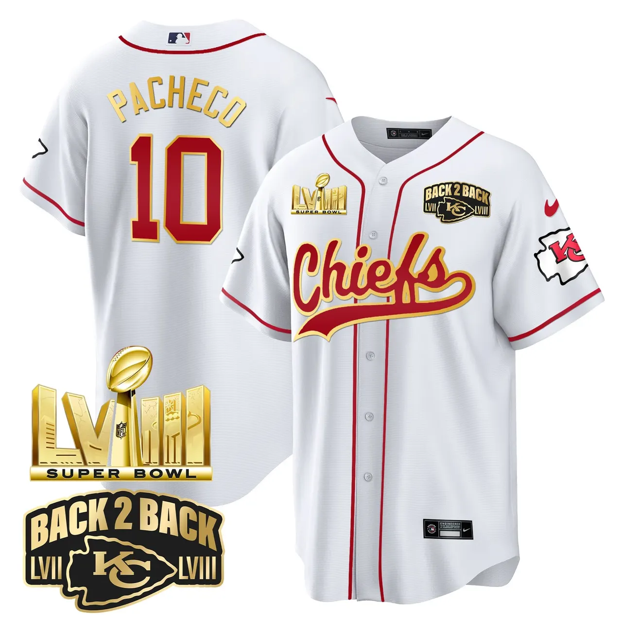 Kansas City Chiefs Nike Super Bowl LVIII Back 2 Back Gold Patch Stitched Jersey - Red - Image 11