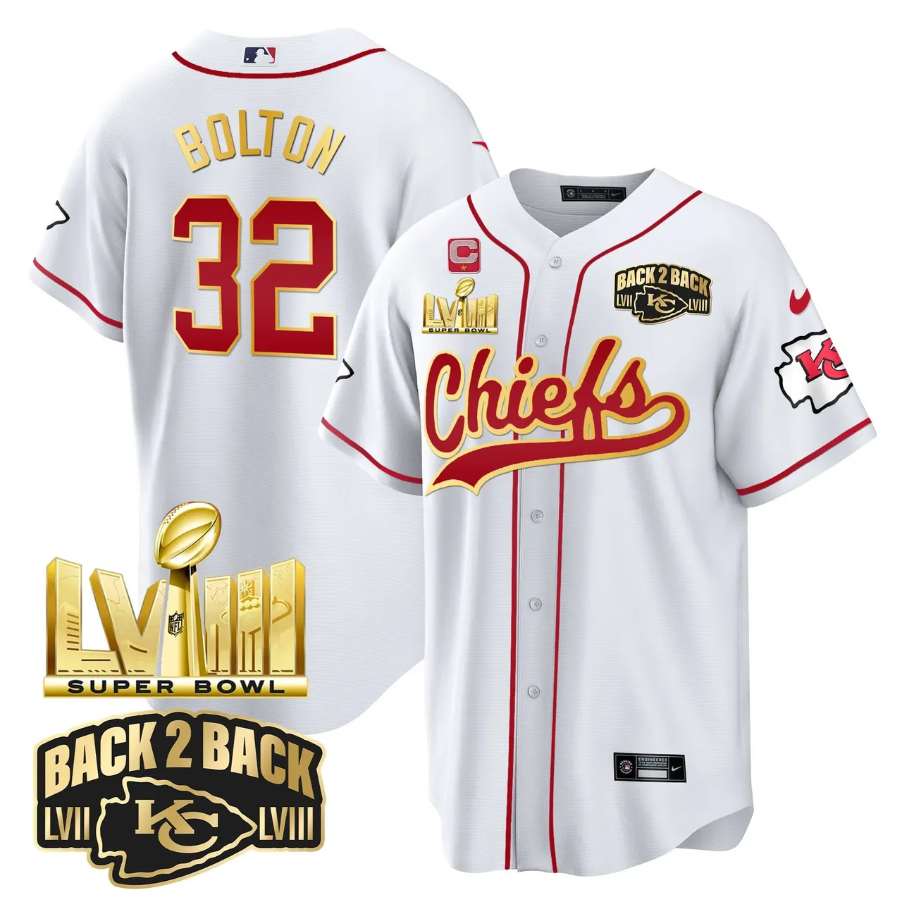 Kansas City Chiefs Nike Super Bowl LVIII Back 2 Back Gold Patch Stitched Jersey - Red - Image 13