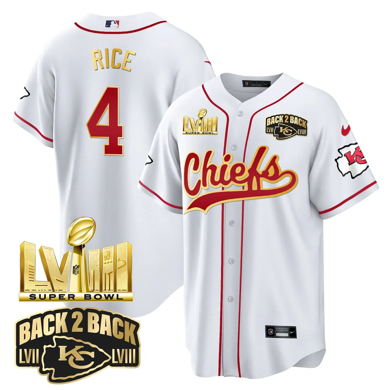 Kansas City Chiefs Nike Super Bowl LVIII Back 2 Back Gold Patch Stitched Jersey - Red - Image 14