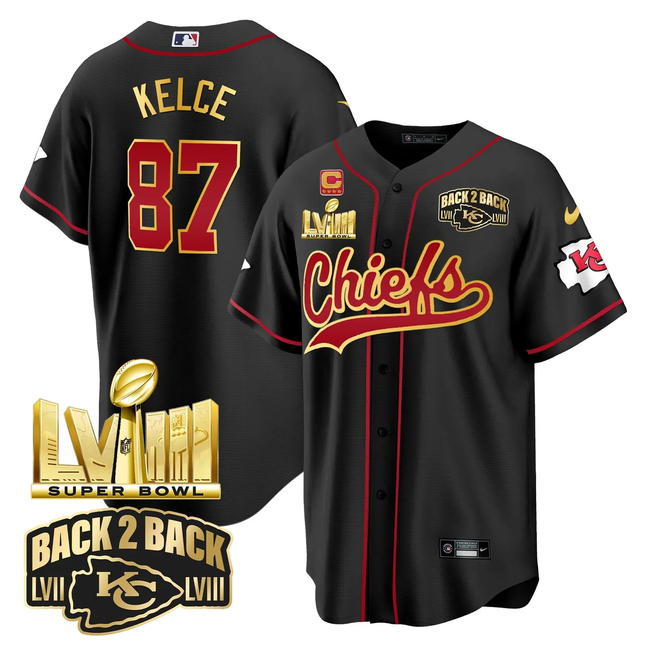 Kansas City Chiefs Nike Super Bowl LVIII Back 2 Back Gold Patch Stitched Jersey - Red - Image 16