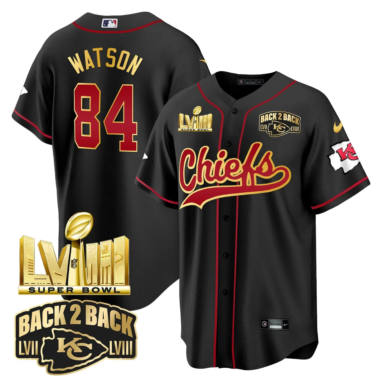 Kansas City Chiefs Nike Super Bowl LVIII Back 2 Back Gold Patch Stitched Jersey - Red - Image 19