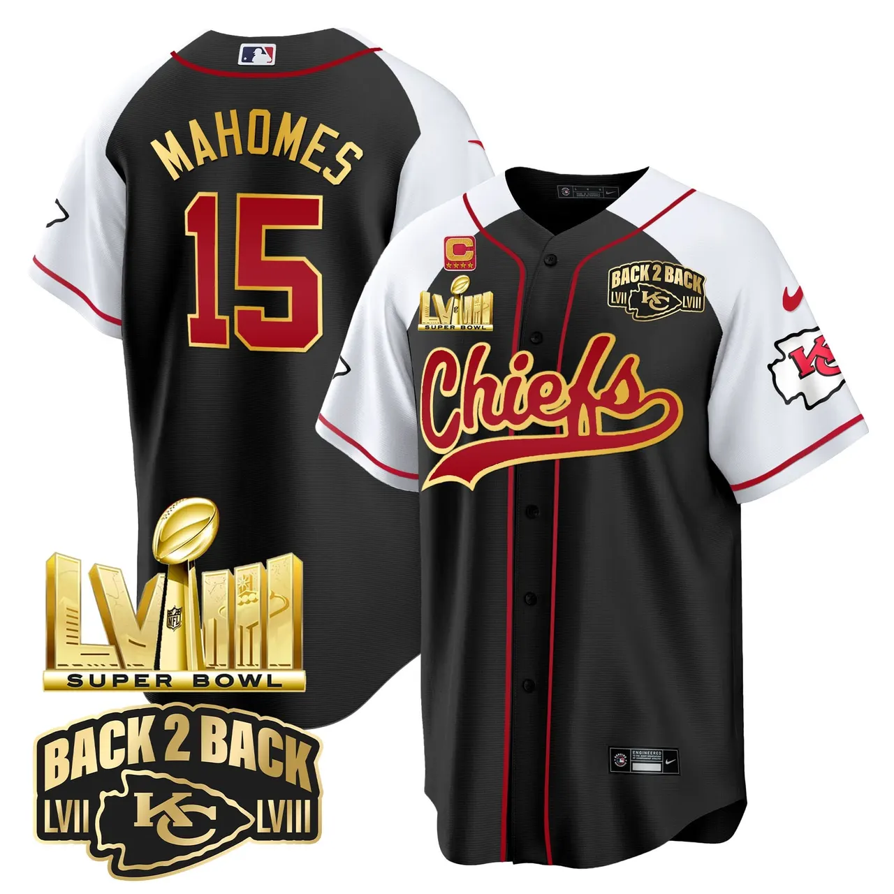 Kansas City Chiefs Nike Super Bowl LVIII Back 2 Back Gold Patch Stitched Jersey - Red - Image 22